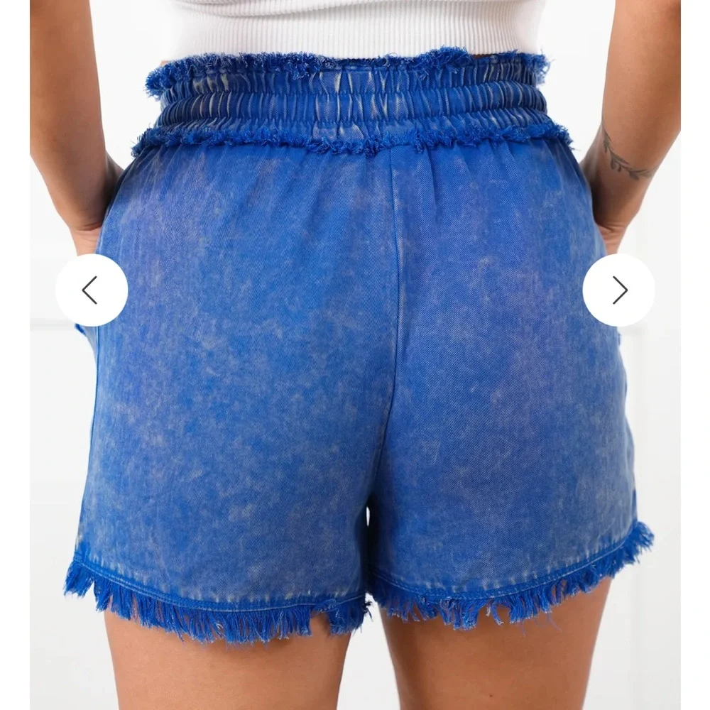 Zenana Mineral Washed Frayed Bottom Tencel Shorts! NWT! Size L - Picture 6 of 6